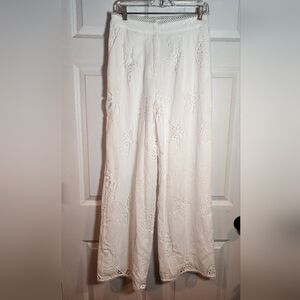 Zaco Australia Nissi Pants White Cotton Sea Theme Embroidered Lined Wide Pants M